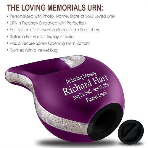 Personalized Purple Teardrop Cremation Urn for Adult Ashes - 156 Lbs Burial Urn with Velvet Bag