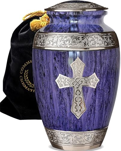 Purple Cross Cremation Urn for Women - Handcrafted Decoration