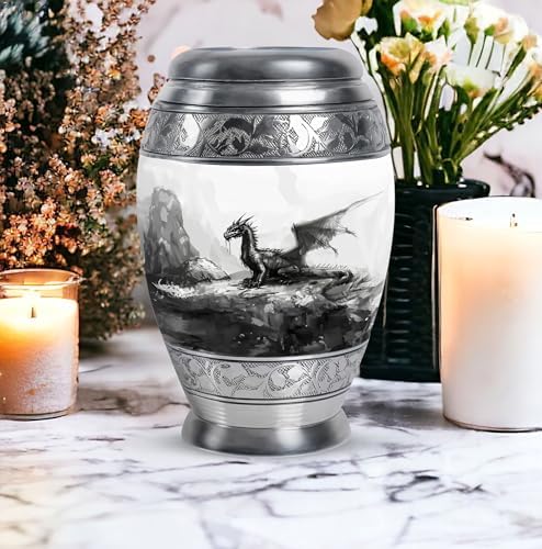 Dragon Urn For Ashes - 10 Inch Metal Urn Decorative Black