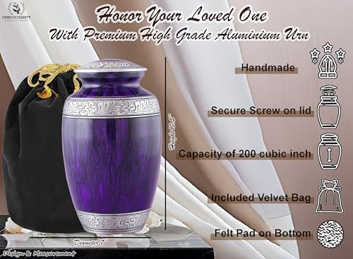 Elegant Purple Cremation Urn for Human Ashes Large Adult Memorial Urn
