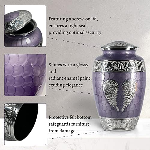 Purple Urn for Human Ashes - Elegant Cremation Urn with Angel Wings