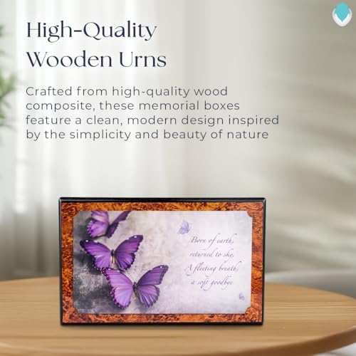 GetUrns Purple Butterfly Adult Wooden Cremation Urn