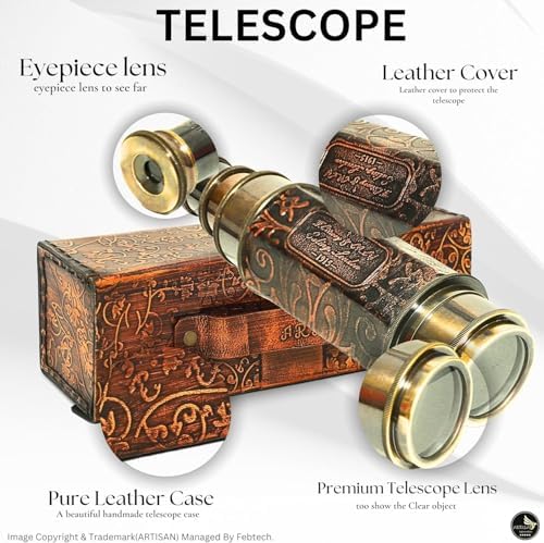 Brass Nautical Telescope Spyglass with Leather Case
