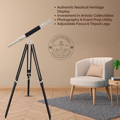 Vintage Black Tripod Telescope with Chrome Finish