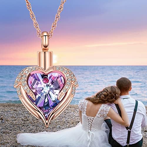 Shajwo Cremation Jewelry Angel Wing Heart Urn Necklace for Ashes