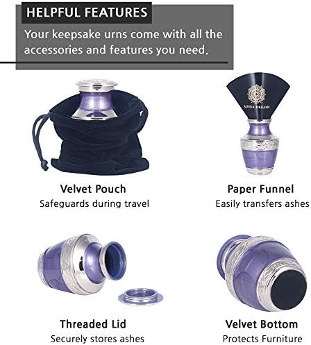 Miniature Cremation Urn in Purple - Set of 1 with Case and Pouch