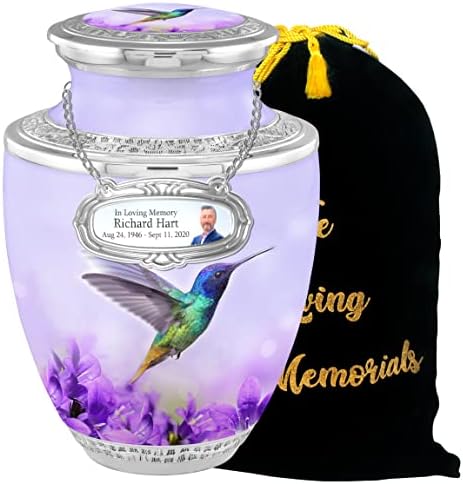 Personalized Hummingbird Flower Cremation Urns for Adult Ashes - 200lbs Capacity Handcrafted Urn with Velvet Bag