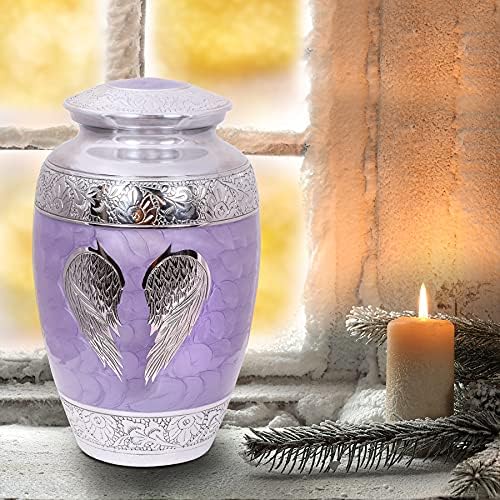 Cremation Urn with Satin Bag for Human Ashes Lilac Angel Wings
