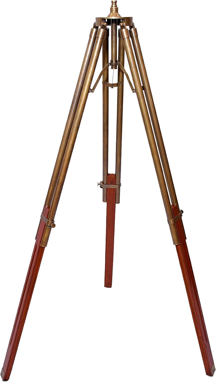 Vintage Marine Navy Solid Brass Telescope with Wooden Tripod Stand