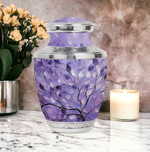 Purple Leaves Cremation Urn for Ashes - 10 Inch Decorative Adult Urn