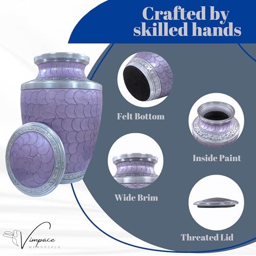 Funeral Urn for Adult Ashes Metal with Lavender Enamel Finish