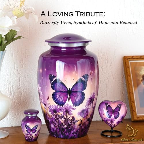 Purple Butterfly Urn with Stand for Ashes