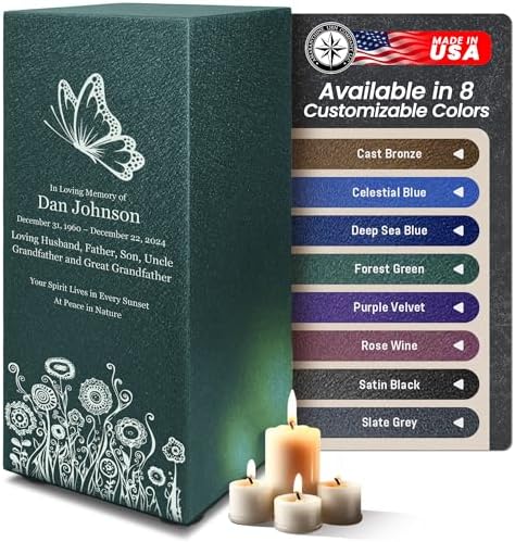 Amaranthine Urn Decorative Cremation Urn - Customizable Text Color Base Wildflower Butterfly No Base Made in USA
