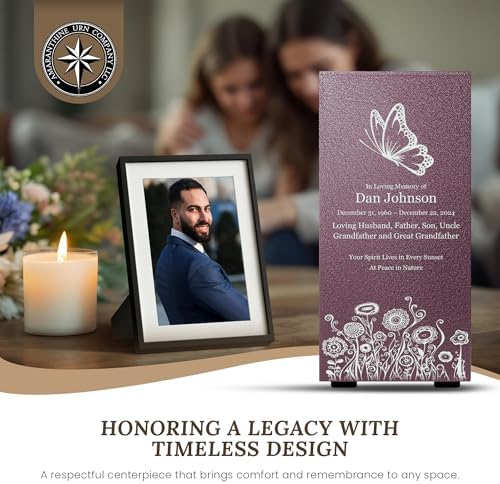 Amaranthine Urn Decorative Cremation Urn - Customizable Text Color Base Wildflower Butterfly No Base Made in USA