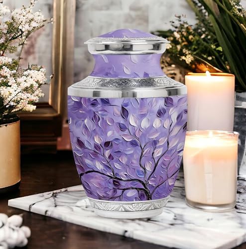 Purple Leaves Cremation Urn for Ashes - 10 Inch Decorative Adult Urn