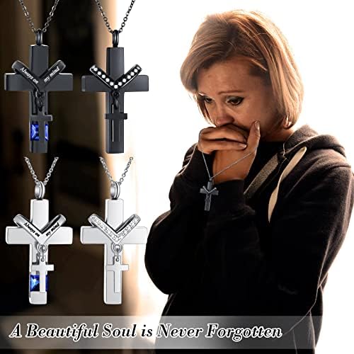 Yinkin 8 Pcs Urn Necklace for Ashes Cremation Cross Stainless Steel Memorial Jewelry