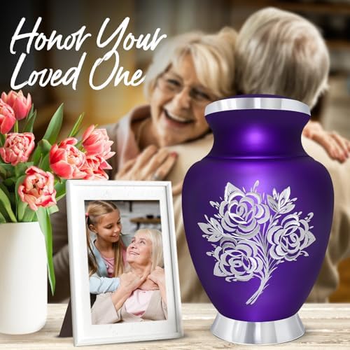 Elegant Purple Rose Cremation Urn - Handcrafted for Women and Men