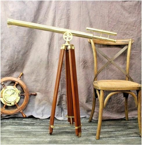 V19 Antique Brass Telescope with Wooden Tripod Stand