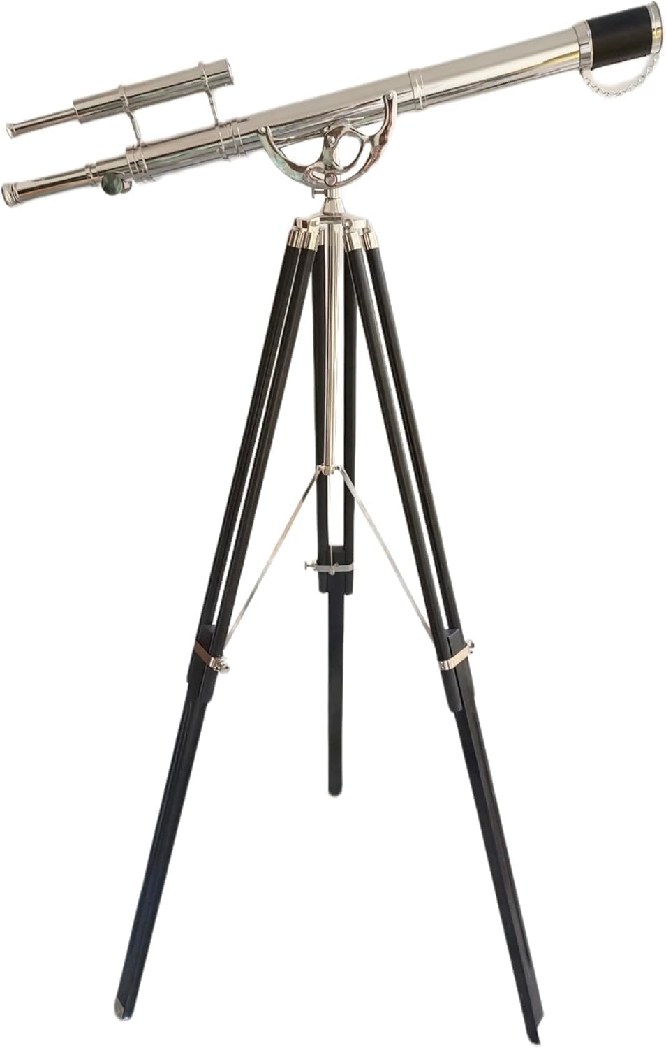 Nauticalshoppee Decorative Brass Telescope with Chrome Finish on Black Wooden Tripod