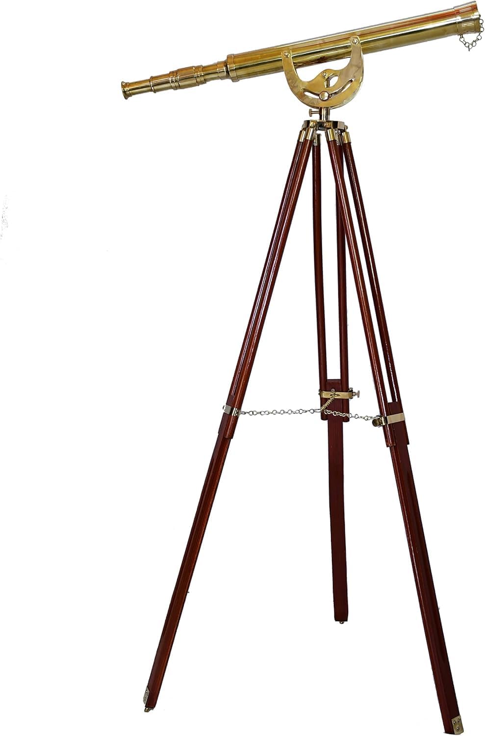 Handmade Shiny Brass Telescope Floor Standing Wooden Tripod Home Decor