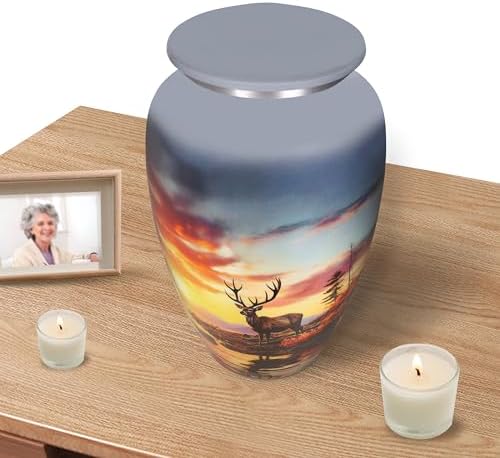 M MEILINXU Decorative Urn with Deer Design Forest and Grey Sky - Full Size