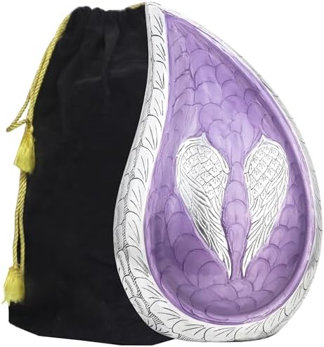 Angel Wings Cremation Urn for Human Ashes Purple Large Teardrop