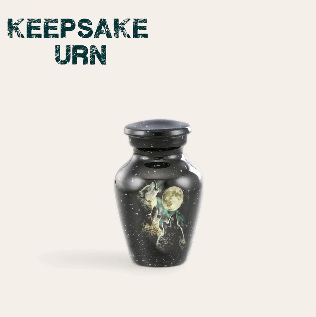 Forever Urns Mini Cremation Urn with 3 Wolves Theme Set of 4 3 cu in Multicolor Handcrafted