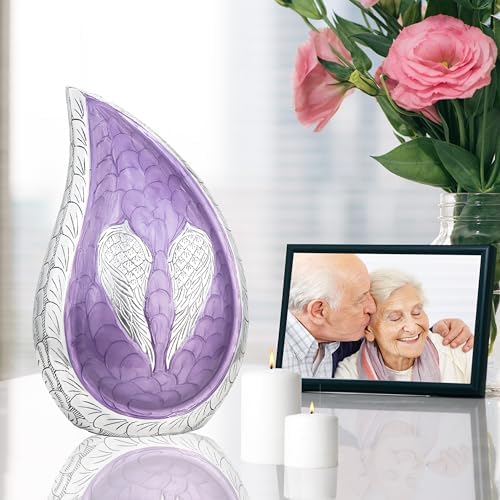 Angel Wings Cremation Urn for Human Ashes Purple Large Teardrop