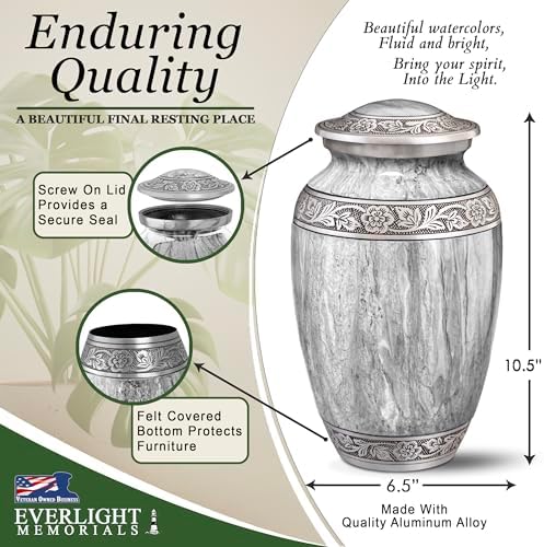 Light Gray Watercolor Urn for Human Ashes - Large Cremation Urn for Men and Women