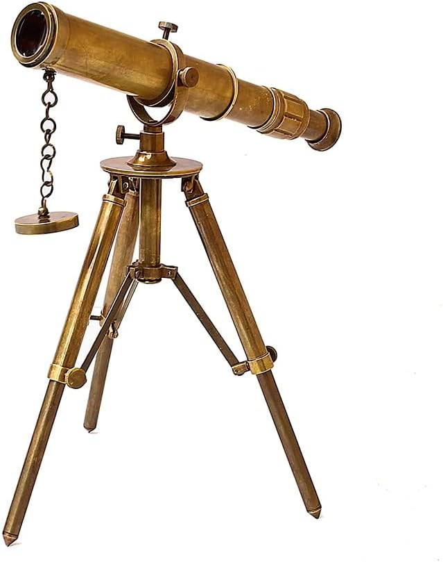 Vintage Brass Table Telescope with Wooden Tripod Stand