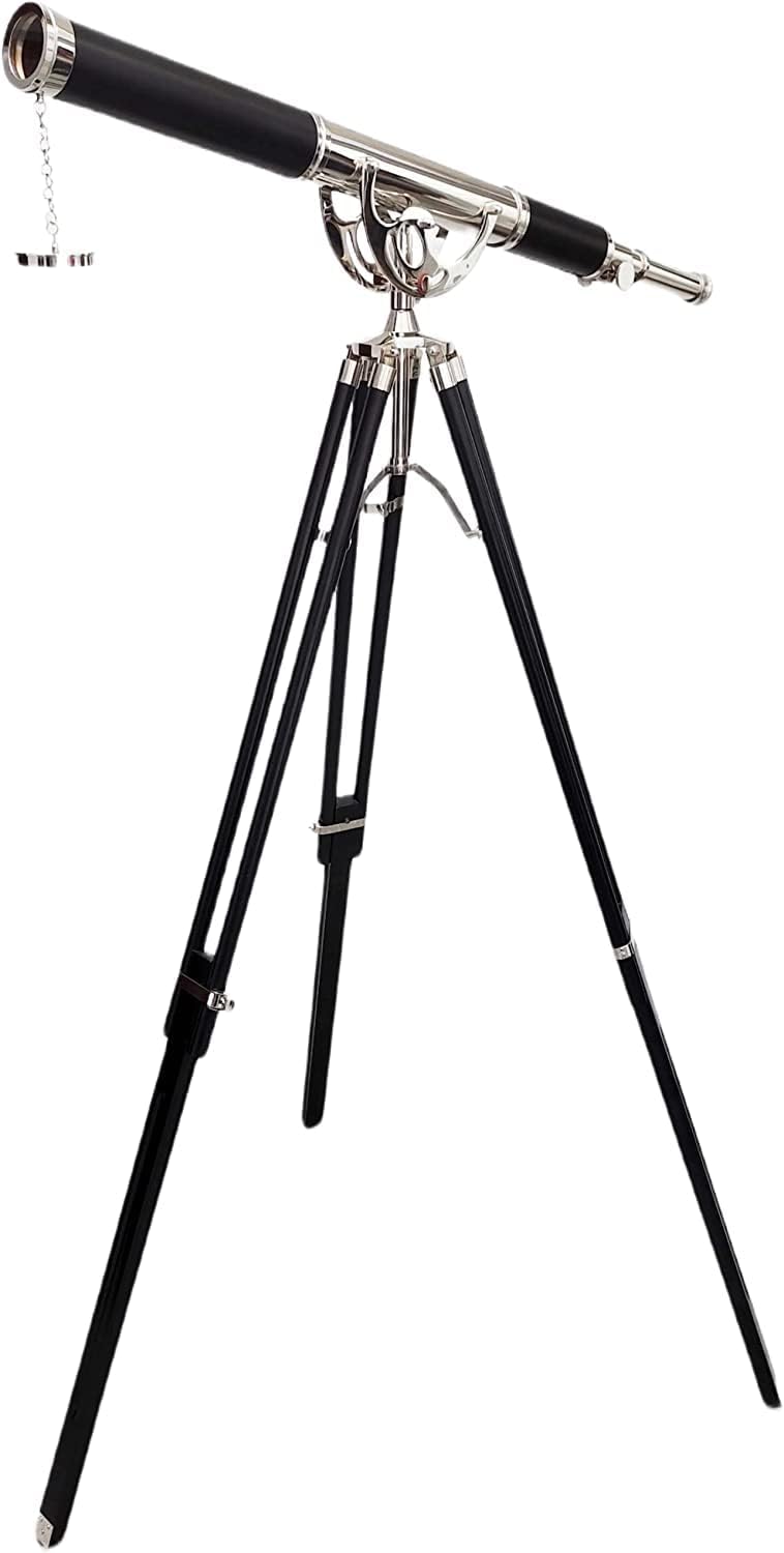 Nautical Vintage Solid Brass Telescope with Black Leather and Chrome Finish