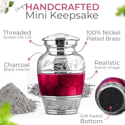 INTAJ Red Brass Keepsake Urn 3 Inch Mini Cremation Urn with Heart Box Sympathy Gift