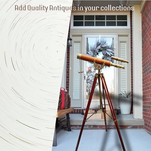 Antique Brass Telescope with Leather Cover and Wooden Tripod
