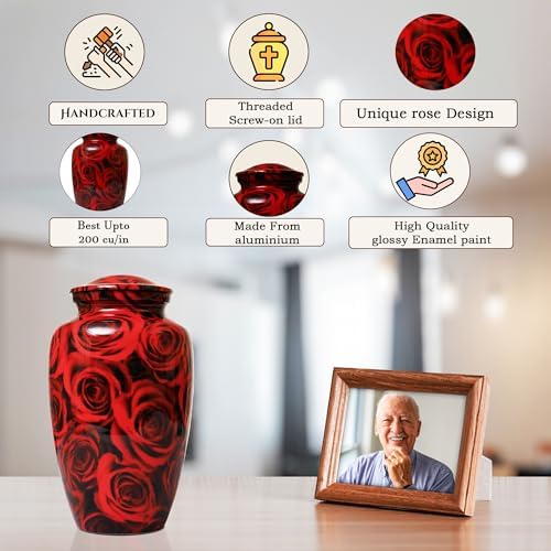 Bhartiya Handicrafts Red Rose Cremation Urn for Human Ashes