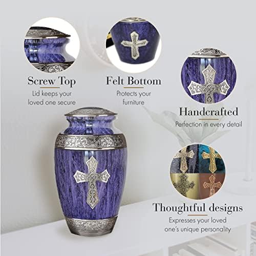 Purple Cross Cremation Urn for Women - Handcrafted Decoration