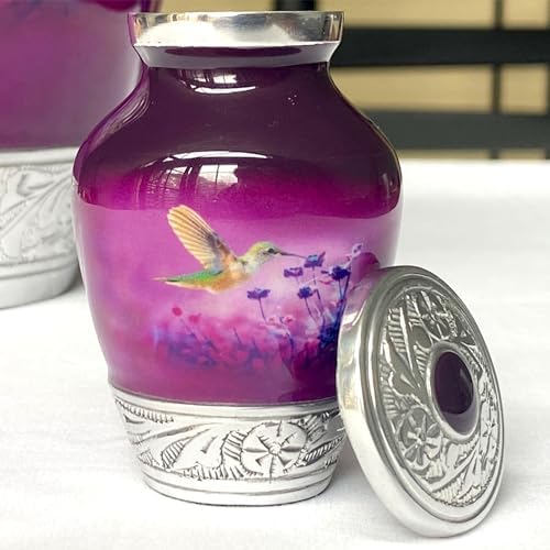 Purple Hummingbird Keepsake Urn for Adult Ashes
