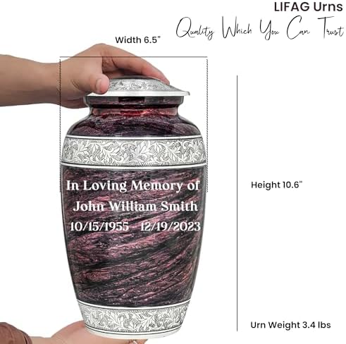 Personalized Brown Urn for Human Ashes with Necklace