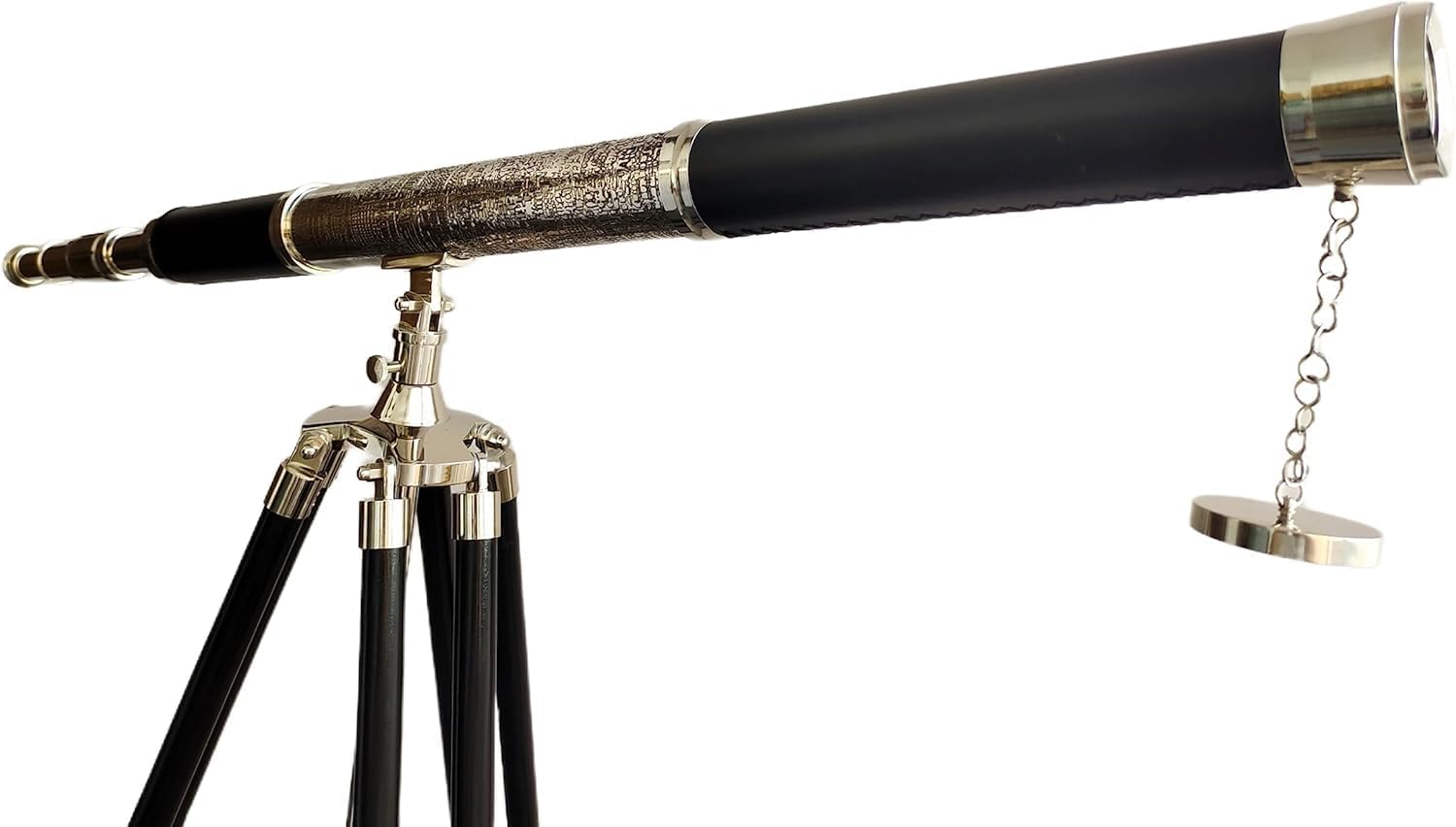 Nautical Vintage Floor Standing Brass Telescope with Black Wooden Tripod