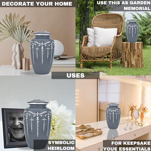 Decorative Cremation Urn for Human Ashes - Hand Engraved Grey Urn