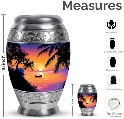 Stylish Cremation Urn for Adult Ashes - 10 Inch Large 3 Inch Small Combo