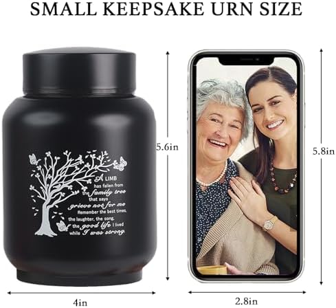 6 Inch Family Tree Memorial Urn for Ashes - Stainless Steel Cremation Urn with Limb Has Fallen Engraving
