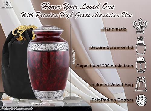 Elegant Adult Cremation Urn Dignity Cherry Red