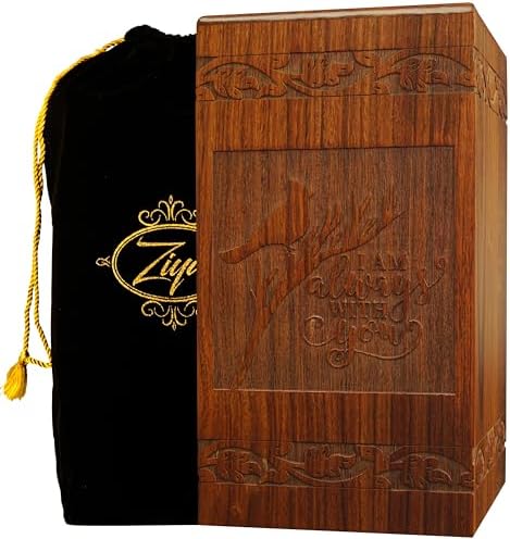 Ziya Cardinal Wooden Urn for Human Ashes Large Adult Cremation Urn with Satin Bag