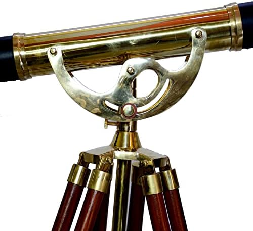 Vintage Nautical Brass Telescope with Black Leather Cover