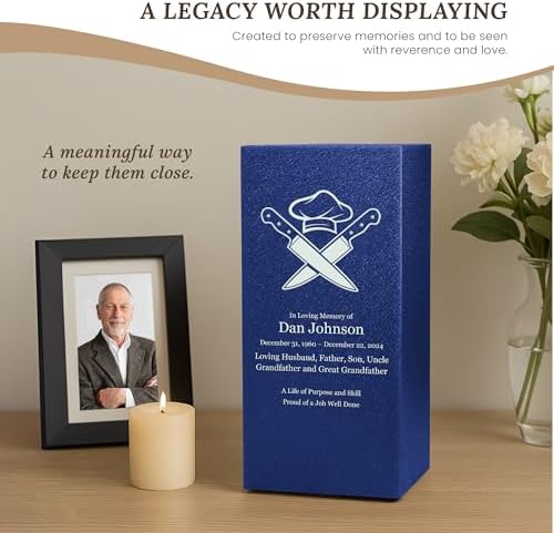 Customizable Cremation Urn with Chef Design - Metal Urn for Human Ashes Made in USA