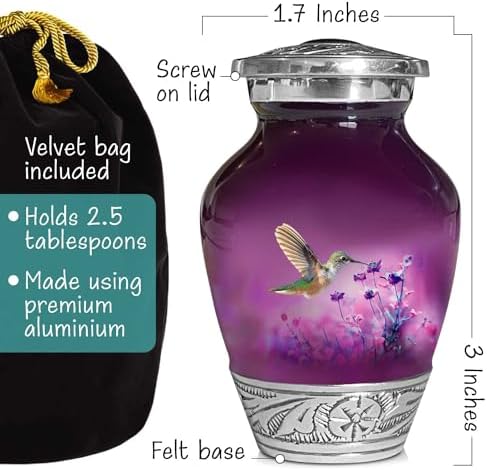 Purple Hummingbird Keepsake Urn for Adult Ashes