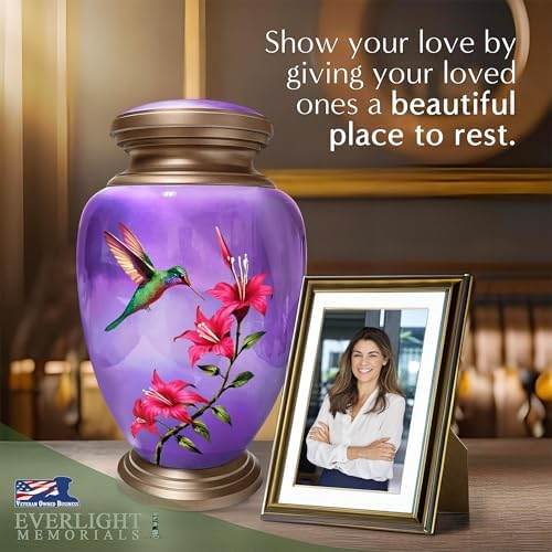 Purple Hummingbird Urn for Cremation Ashes - Large Memorial Keepsake