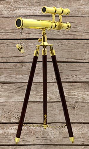 Brass Double Barrel Telescope with Tripod Stand