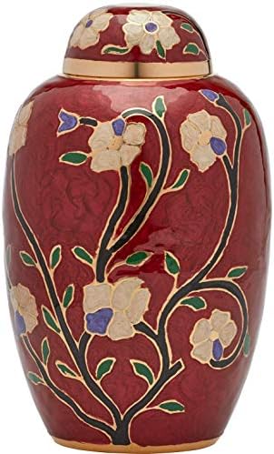 Cremation Urn with Lacquer Finish - 100 Brass - Flower Design
