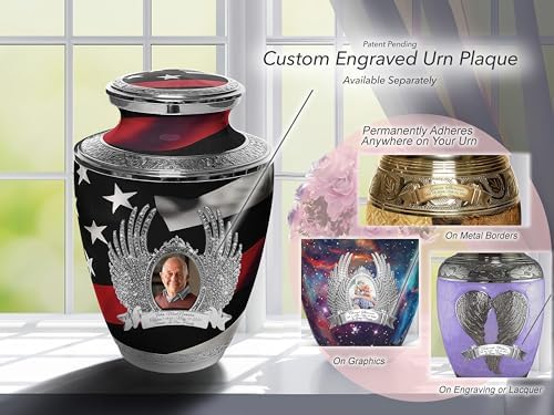 Red Line Flag Cremation Urn for Adult Male